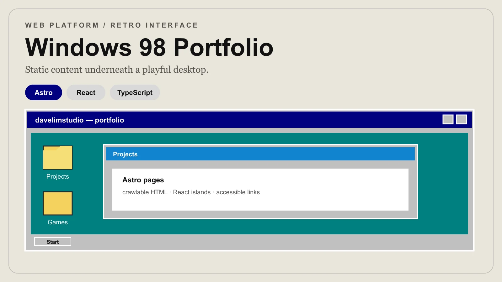 Windows 98 Portfolio with Astro and React